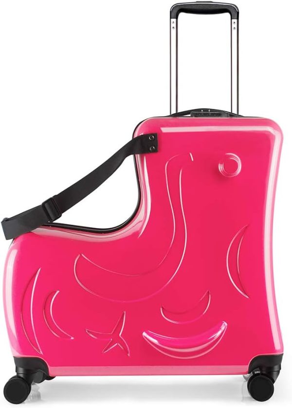 Duffel Bag for Kids Ride-On Suitcase Carry-On Luggage with Wheels (Fuchsia, 20 Inch（suggest 1-6 years old)