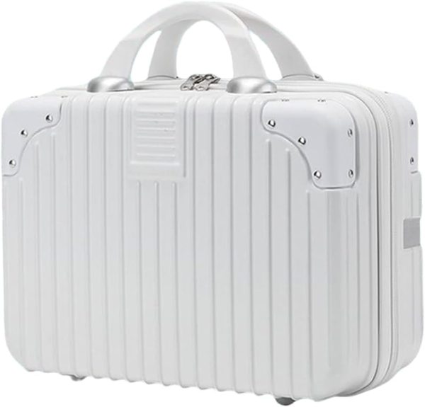 Makeup Travel Case Hard Shell Cosmetic Bag Small Portable Makeup Bag Hand Luggage with Elastic Band Mini  Carrying Suitcase for Women Girls, White, White, Modern