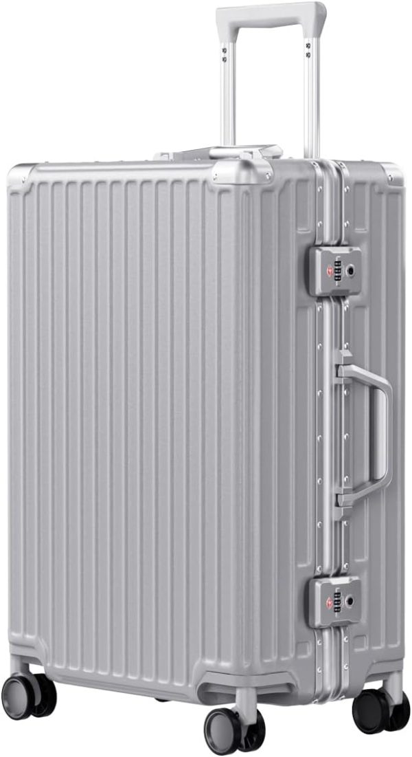 PC+ABS Aluminum Frame Zipperless Checked Luggage Hard Shell Suitcase with  Double Spinner Wheels 24 Inch Silver