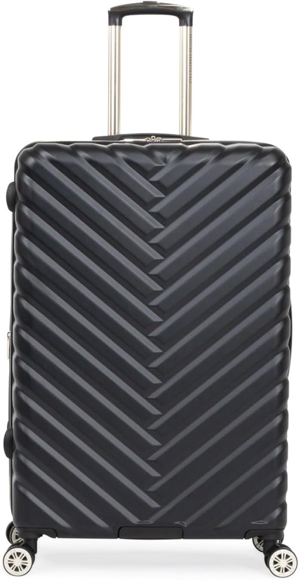 Square Lightweight Hardside Chevron Expandable Spinner Luggage, Black, 24-Inch Checked
