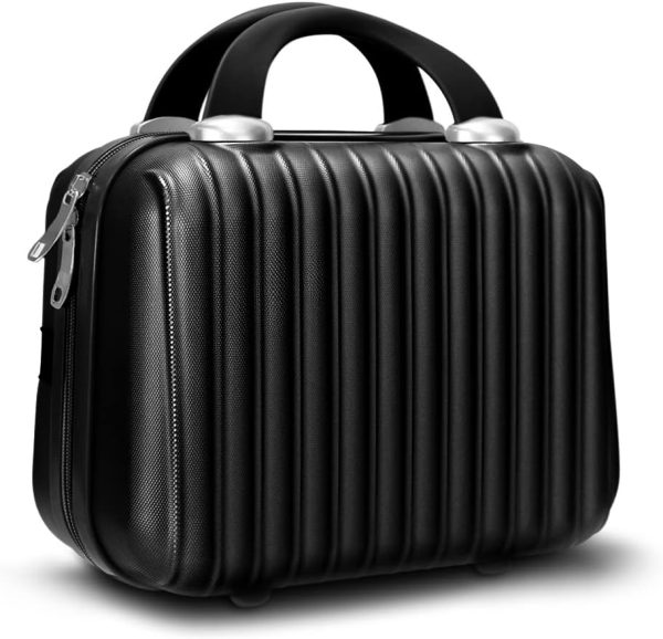 Makeup Travel Case 11 inch Hard Shell Cosmetic Organizer Bag Small Portable Make up Train Hand Luggage with Elastic Strap  Mini Suitcase for Women Girls, Black-1, one size, Style-1