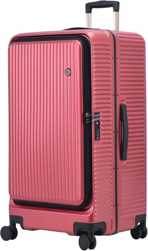 29 Inch Aluminum Checked Luggage with Side Opening Zipper, 40 * 37 * 77cm, 113L, Lightweight Hardshell ABS+PC Suitcase with , 360° Universal Wheels, Wine Red
