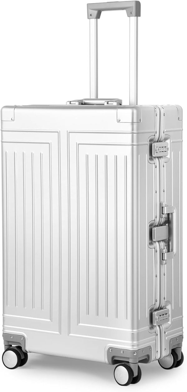 All Aluminum Carry On Luggage，Cut from Whole Aluminum Sheet，22x14x9 Airline Approved ，（3rd Generation，Premium Metal zipperless suitcase ） (silvery, 28inch)