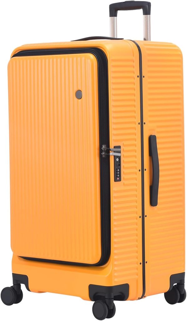 29 Inch 40 * 37 * 77cm, 113L, Aluminum Checked Luggage with Side Opening, 360° Universal Wheels, Lightweight Hardshell ABS+PC Suitcase with , Orange