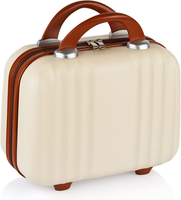 Small Hard Shell Cosmetic Case Travel Hand Luggage Portable Carrying Makeup Case Suitcase, Creamy-White-1, 1 Count (Pack of 1)