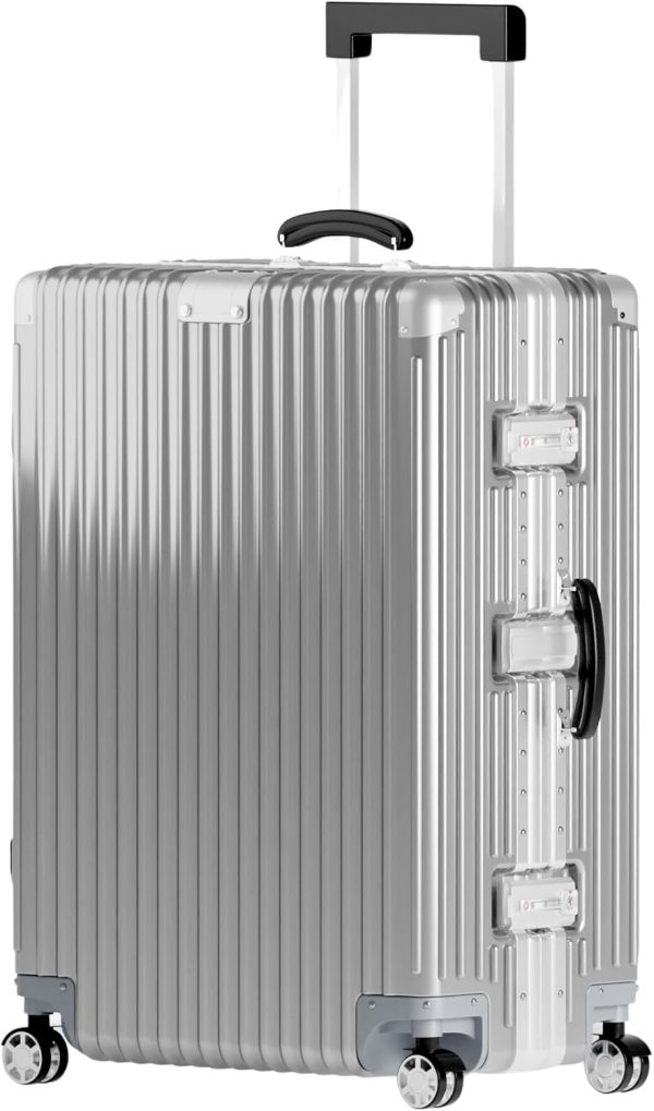 29 Inch Check-In Luggage - Polycarbonate Hard Shell Suitcase with Aluminum Corners, Smooth-Rolling Wheels, Leather Handle, Aluminum Frame Luggage, Zipperless  (Silver, 29 Inch Check-In)