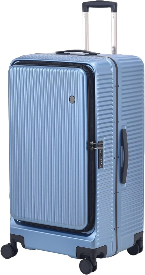 29 Inch Aluminum Checked Luggage with Side Opening Zipper, 40 * 37 * 77cm, 113L, Lightweight Hardshell ABS+PC Suitcase with , 360° Universal Wheels, Dark Blue