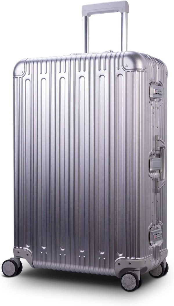 All Aluminum Luggage Zipperless Hard Shell Suitcase with  Spinner Wheels Lightweight Metal Alloy Suitcases (Silver, 28 inch)