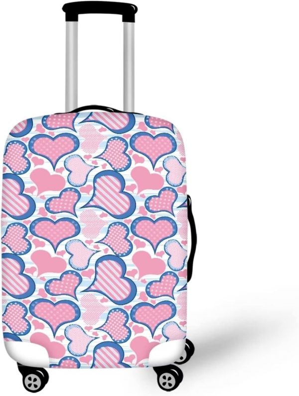 Pink Love Heart Thick Elastic Geometric Luggage Protective Cover Fashion Trolley Case for Suitcase Cover Baggage Travel Bag Cases Fits for Student Boy Girl Teens Adult, S
