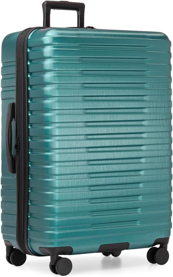 Polycarbonate Hardside Rugged Travel Suitcase Luggage with 8 Spinner Wheels, Aluminum Handle, Teal, Checked-Large 30-Inch