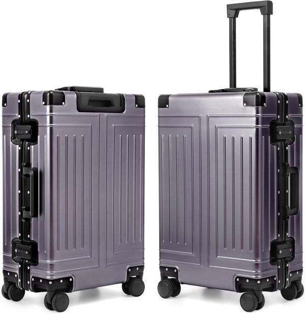 All Aluminum Carry On Luggage，Cut from Whole Aluminum Sheet，22x14x9 Airline Approved ，（3rd Generation，Premium Metal zipperless suitcase ） (grey, 24inch)