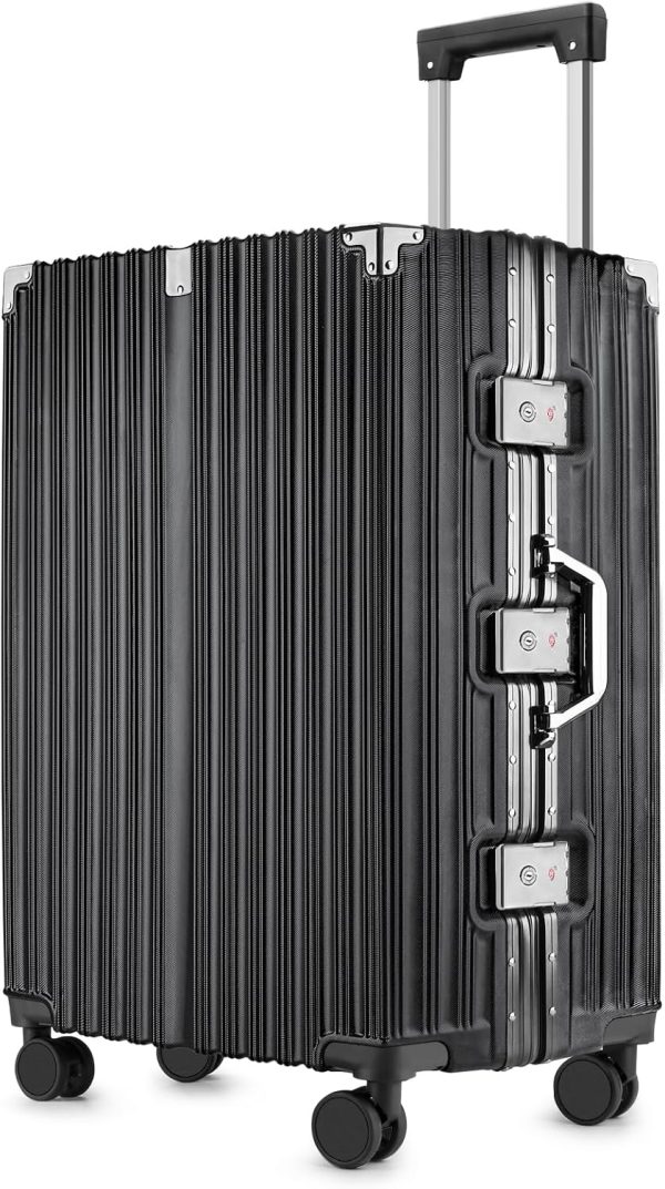 Zipperless Luggage | 28 Inch Checked suitcase | PC + Aluminum Frame | , Scratch-Proof Hardshell & Silent Wheels | Lightweight Carry-On for Business Travel (Black)