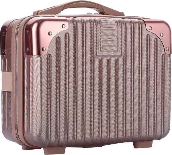 Portable Hard Shell Cosmetic Travel Case, Small Travel Hand Luggage with Elastic Band, Mini  Carrying Makeup Case Suitcase, Rose Gold, Fashion