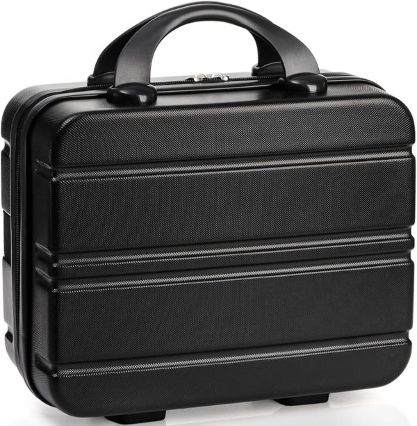 Hard Shell Cosmetic Travel Case, 12 Inch Portable Makeup Train Case with Elastic Band and Handle, Pressure-of Mini  Carrying Suitcase Toiletry Box for Travel, Camping, Black, Black,