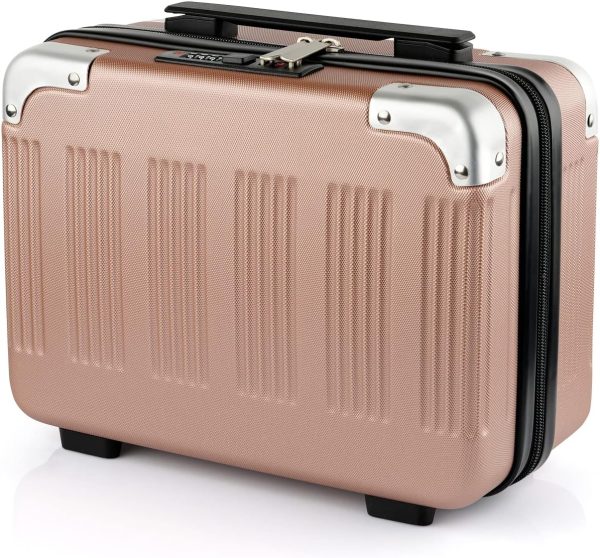 Small Hard Shell Cosmetic Case Travel Hand Luggage Portable Carrying Makeup Case Suitcase, Rose gold